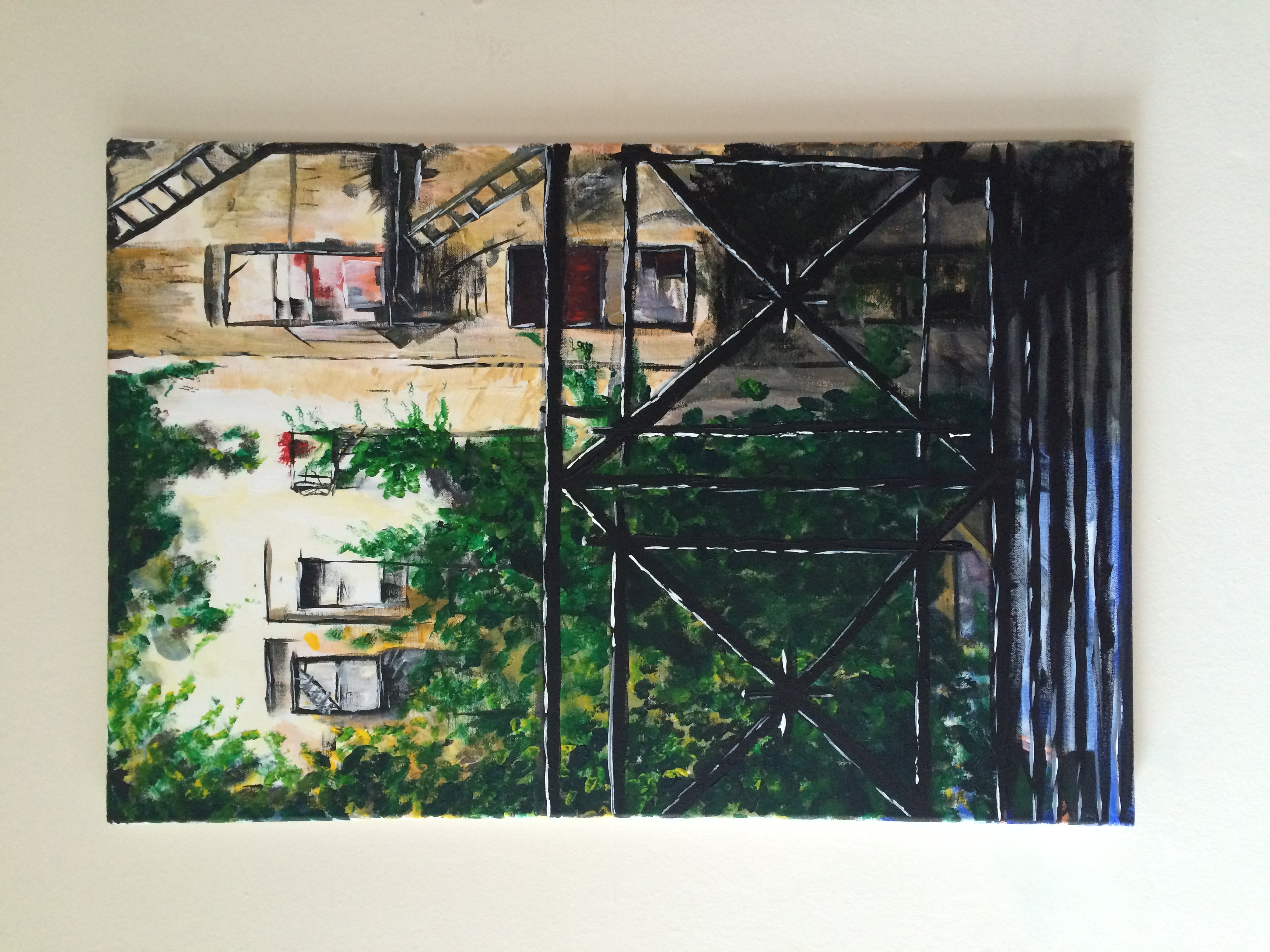 Painting of view from Mott Street apartment by E.M. Merricks