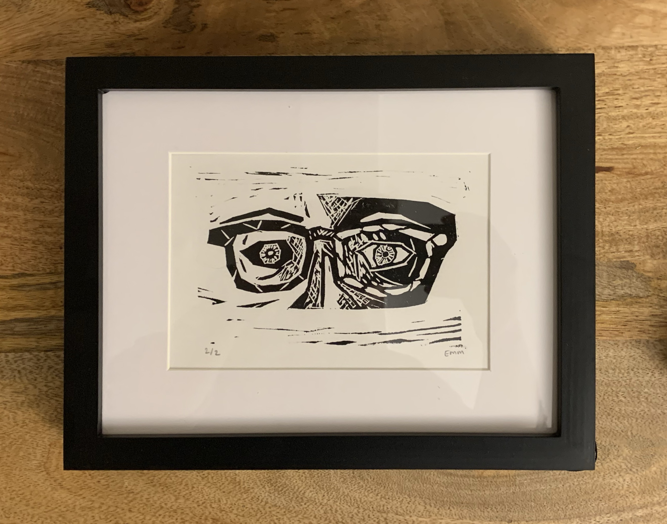 Linocut self portrait by E.M. Merricks